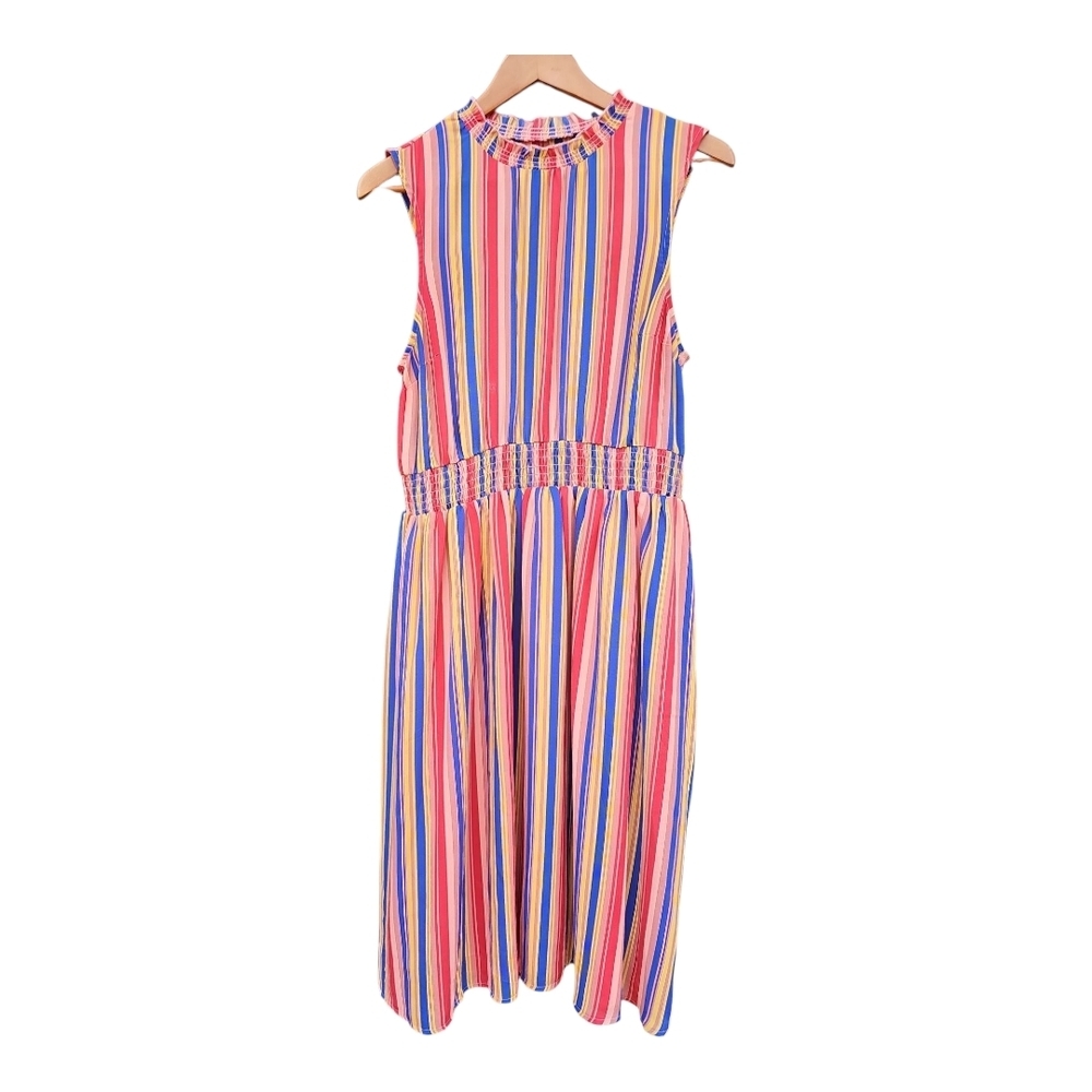 Modcloth Savor The Occasion Multicolor Striped Middi Dress Size L